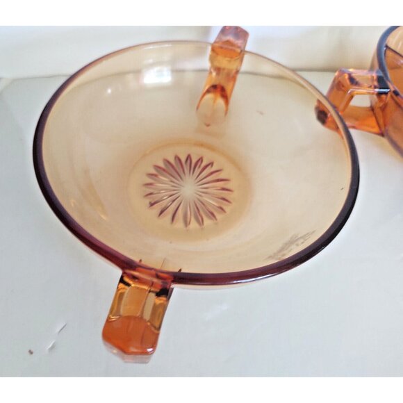 Vintage Amber Depression Glass Candy, Nut, Condiment Bowl set with End Handles - Picture 15 of 15